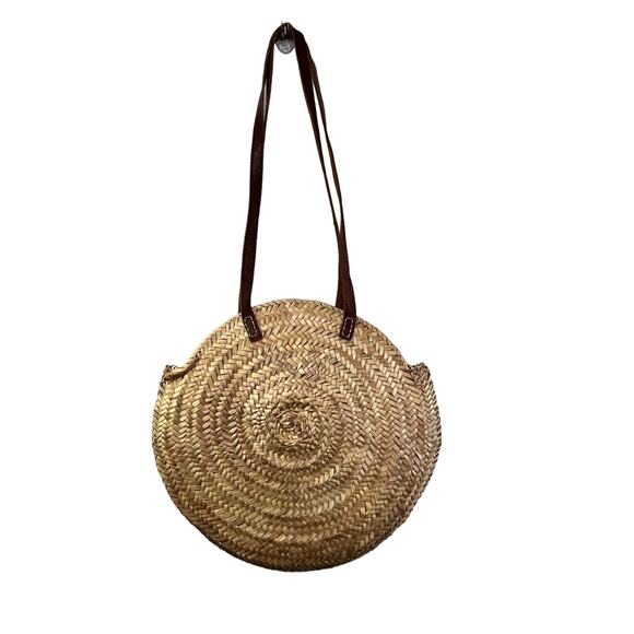 Woven Grass Tote Circle Handmade Summer Beach Bag Natural Straw Maxi - Picture 1 of 5